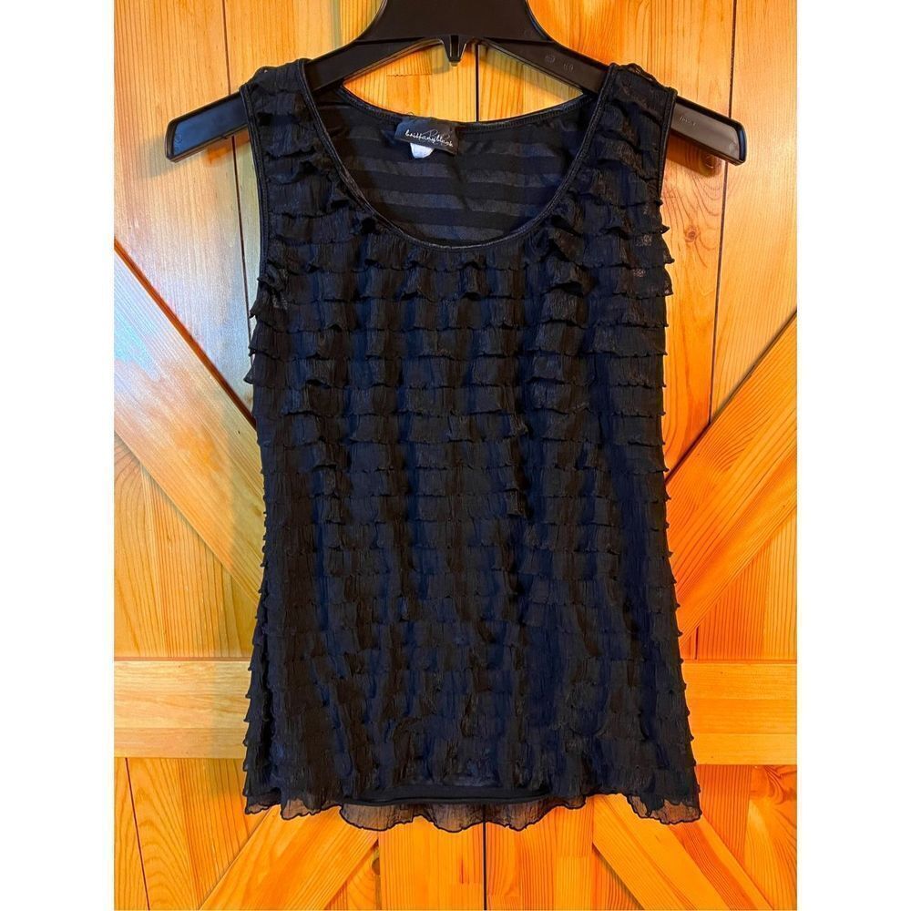 Brittany Black ruffle Blouse Sleeveless Black Size Medium (2159)